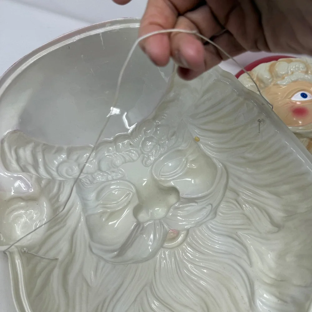 Vintage‎ Plastic Santa Claus Face Mask Thin Plastic Large 12x9x6 Lot of 2